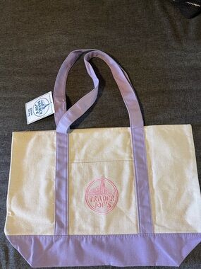 Trader Joe's Cream Tote with Lavender Trim